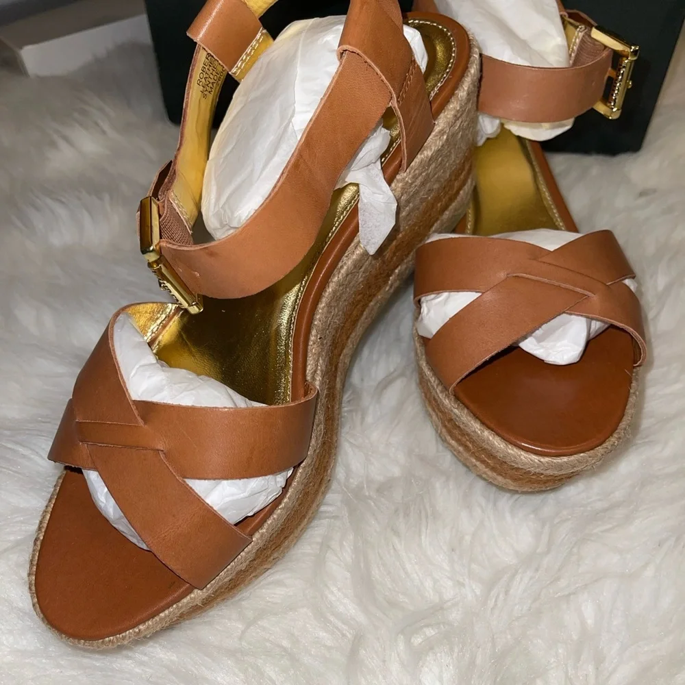 NEW❗️Lauren Ralph Lauren - Roberta Espadrilles Sandals - polo tan Wedge size 9.5 - Picture 5 of 12